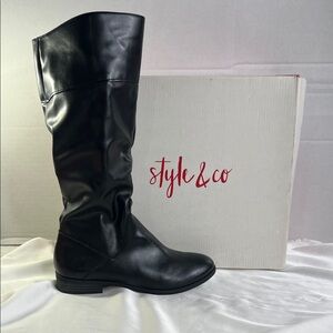 Style & Co. Women's 5 M Black Knee-High Riding Boots New Kelimaep Round Toe‎